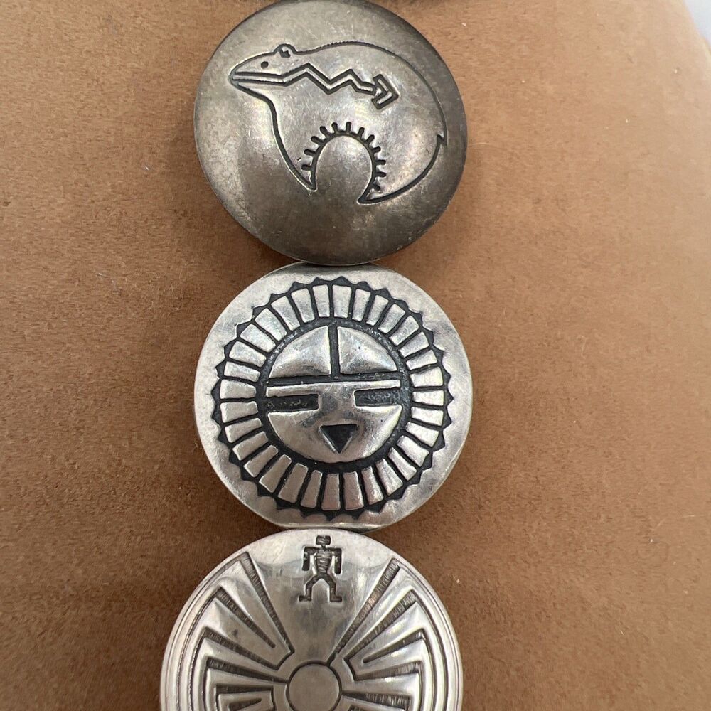 Set Of 5 Sterling Silver Button Covers Western Native American Snap On Vintage - Picture 3 of 9